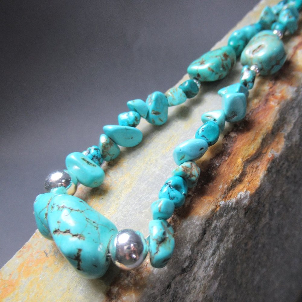Turquoise Nugget Necklace with Sterling Silver, 18.5 inches